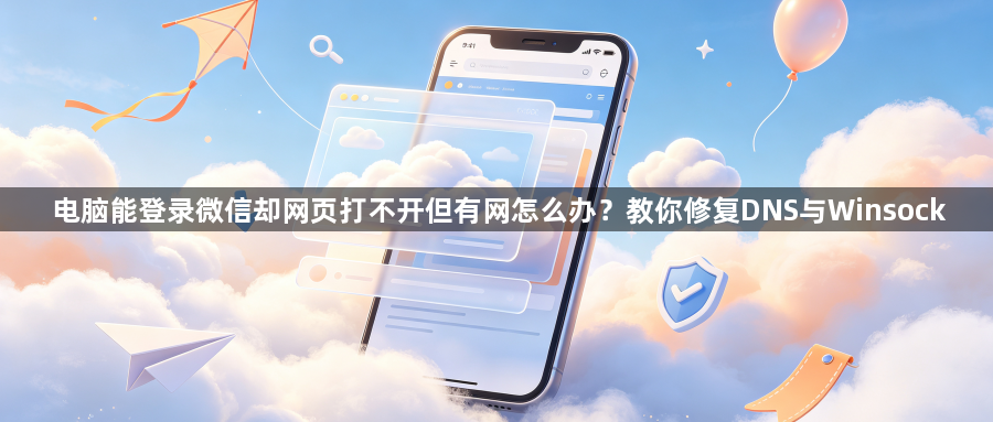 电脑能登录微信却网页打不开但有网怎么办？教你修复DNS与Winsock1